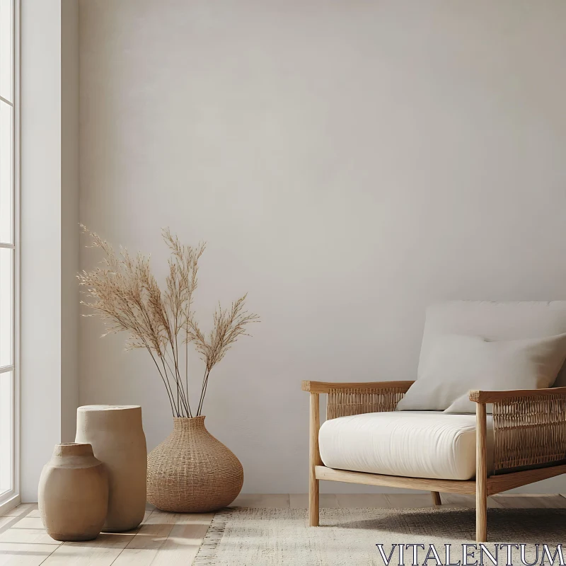 AI ART Neutral Interior with Chair and Vases