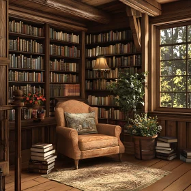 Cozy Library Interior with Armchair