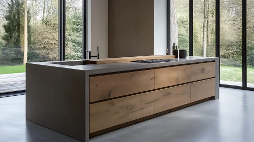 Contemporary Kitchen with Wooden Island