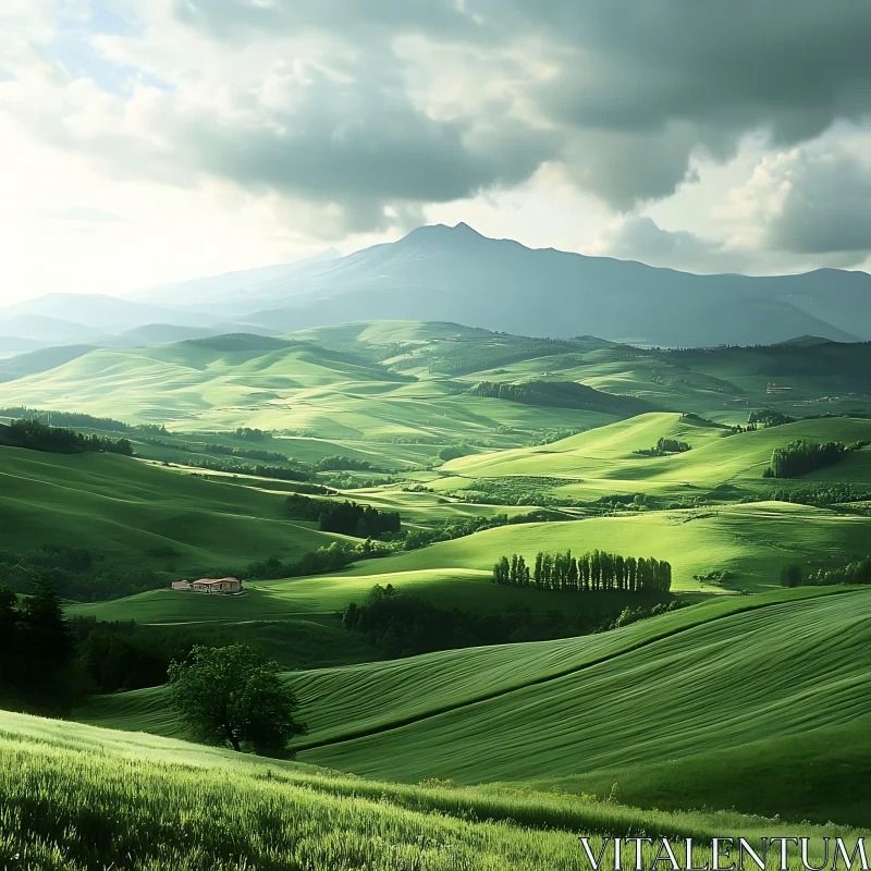 AI ART Serene Green Hills Under Cloudy Sky