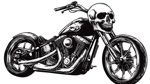 Monochrome Motorcycle with Skull Design