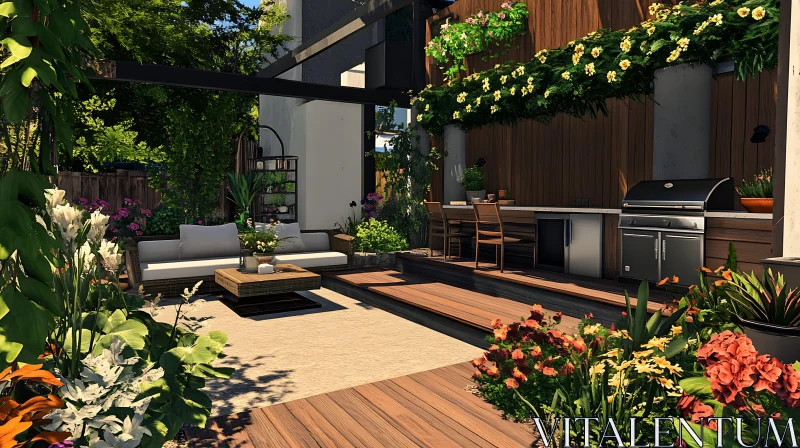 AI ART Tranquil Patio With Lush Greenery