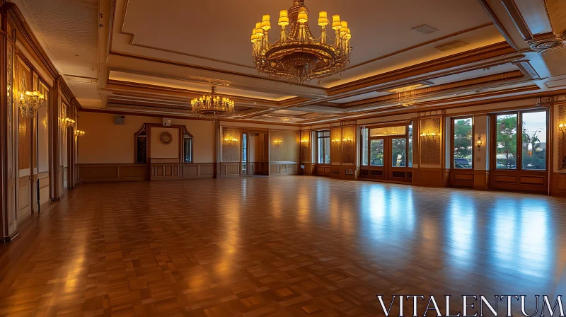 Ornate Interior with Polished Wood Floor AI Image