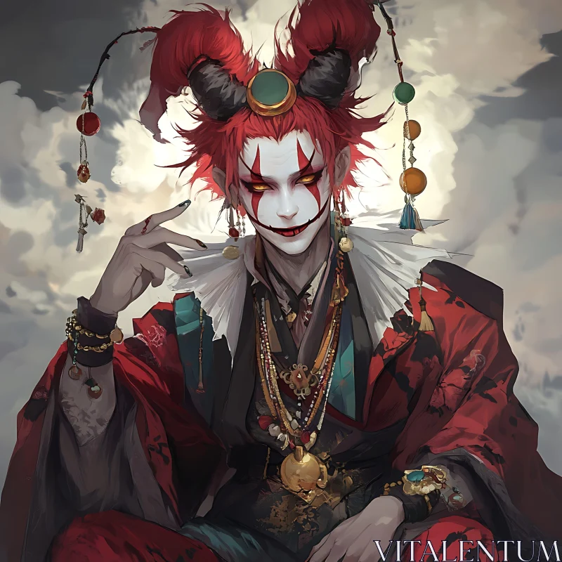 AI ART Whimsical Jester in Red Kimono