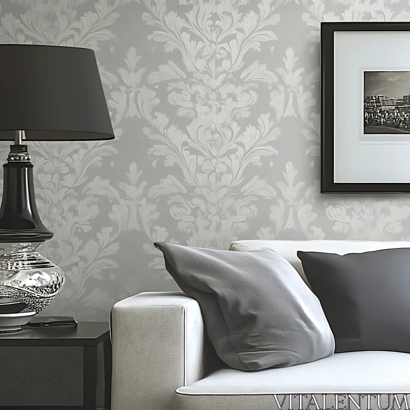 Stylish Interior with Patterned Wallpaper AI Image