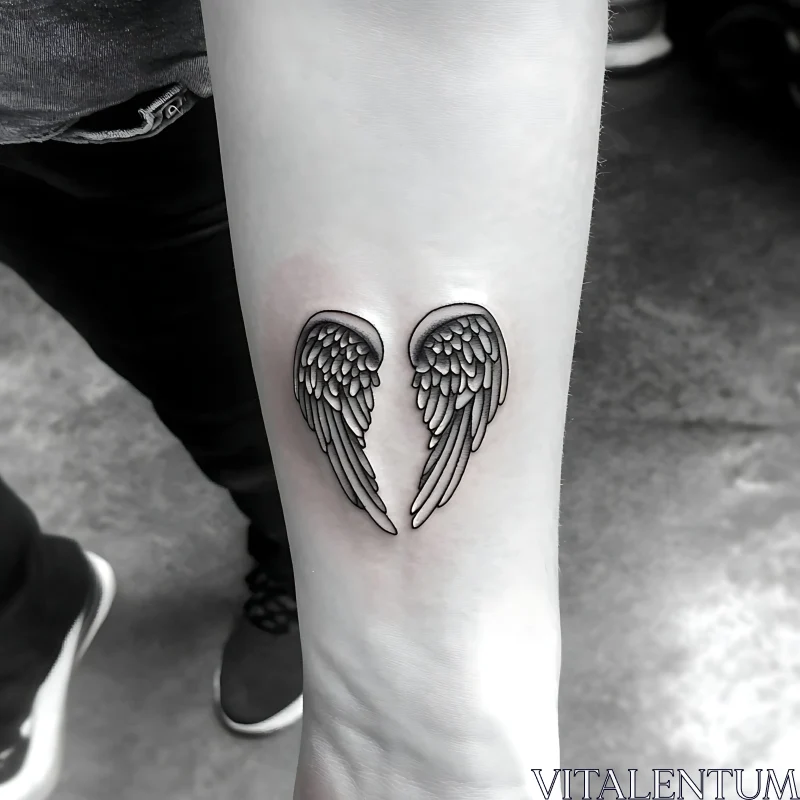 Black Ink Angel Wings Tattoo on Forearm AI Image