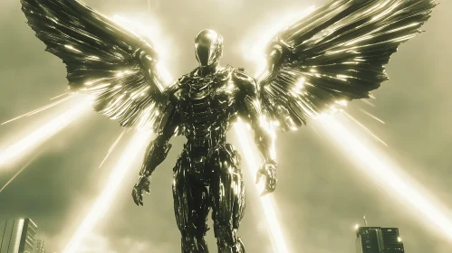 Futuristic Angel Robot with Wings