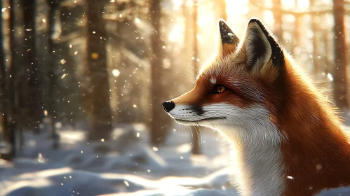 Winter Fox Portrait in Snowy Woods