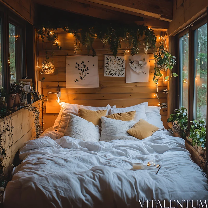 AI ART Inviting Indoor Bedroom with Plants and Soft Lighting