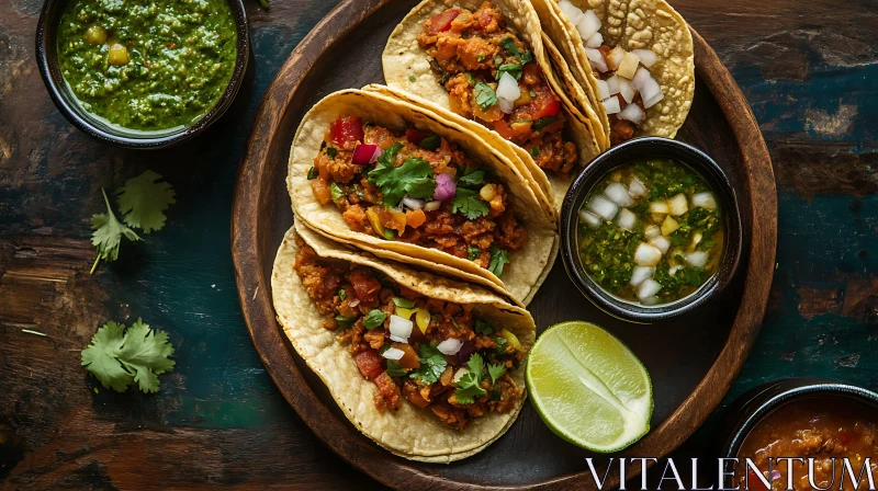 Appetizing Tacos with Salsa and Lime AI Image