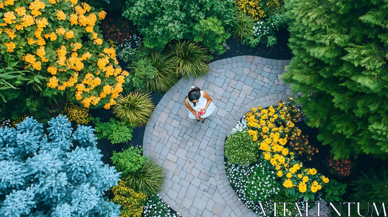 Floral Garden Path with Woman AI Image