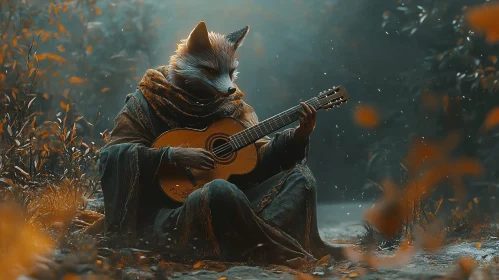 Fox Playing Guitar in Nature