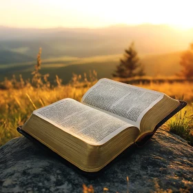 Book on Rock at Sunset