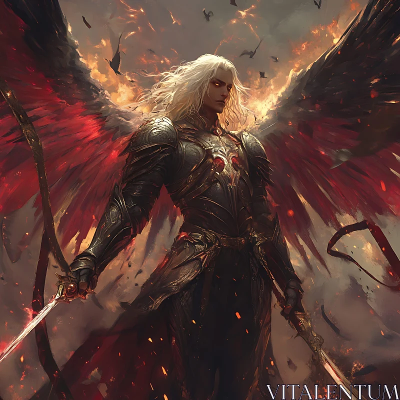 AI ART Angel of Darkness with Fiery Wings