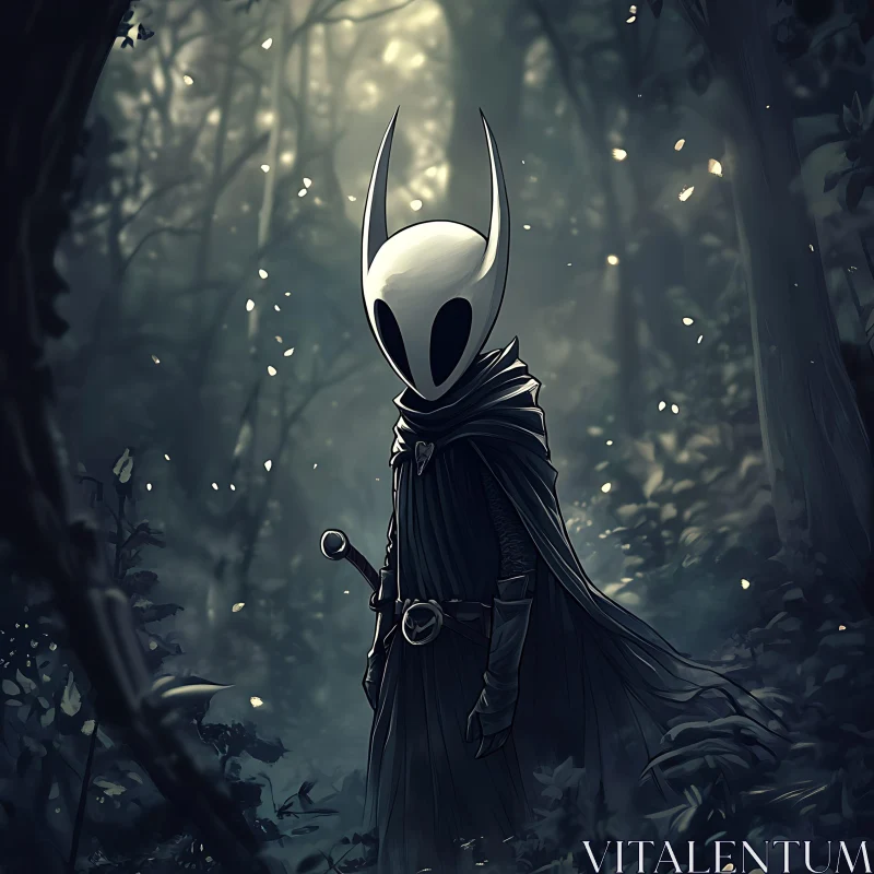 AI ART Masked Figure in Dark Forest