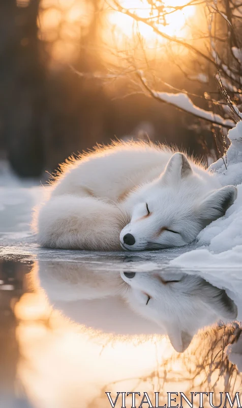 AI ART Sleeping White Fox Reflection