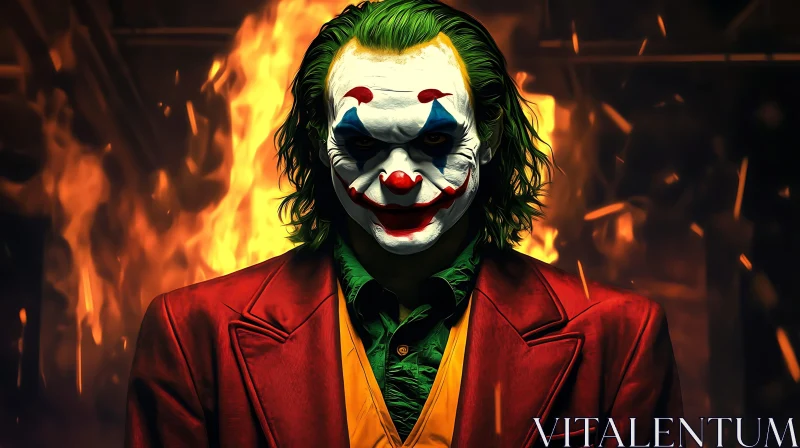 Sinister Clown in Flames AI Image