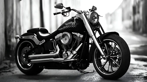 Classic Motorcycle on a Wet Street