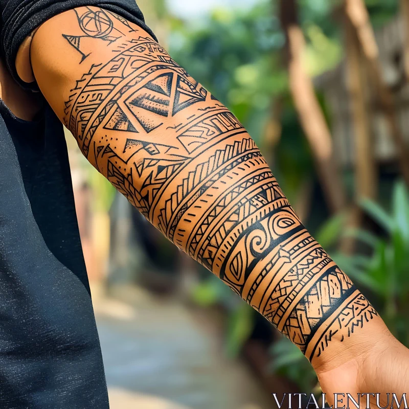 Geometric Tribal Tattoo on Arm AI Image