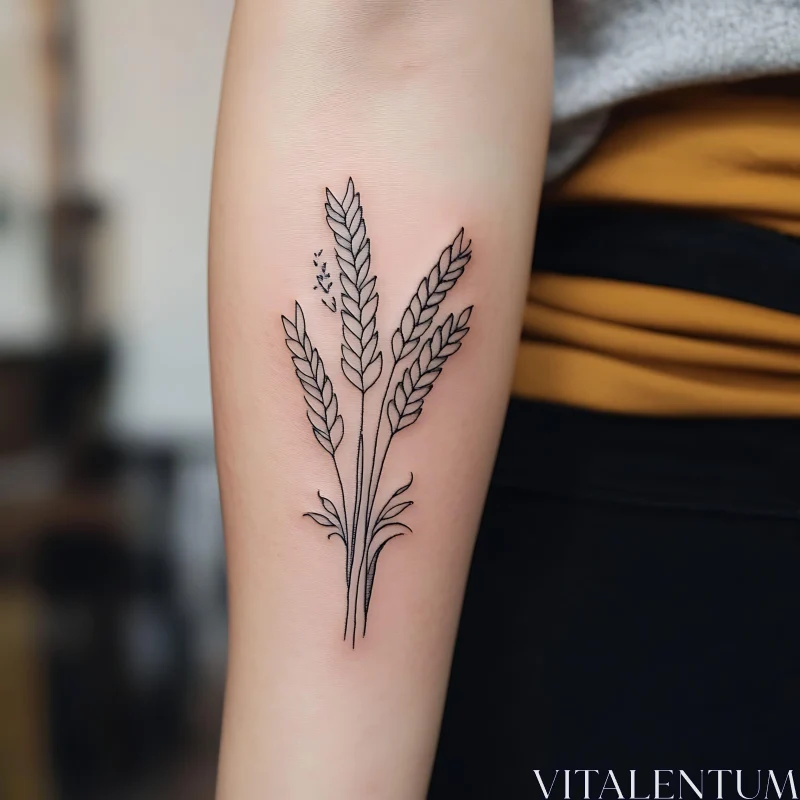 Simple Wheat Stalk Tattoo Design on Arm AI Image