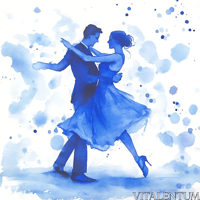 AI ART Romantic Dance in Blue Watercolor