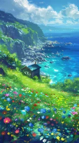 Seaside Cottage in a Field of Flowers