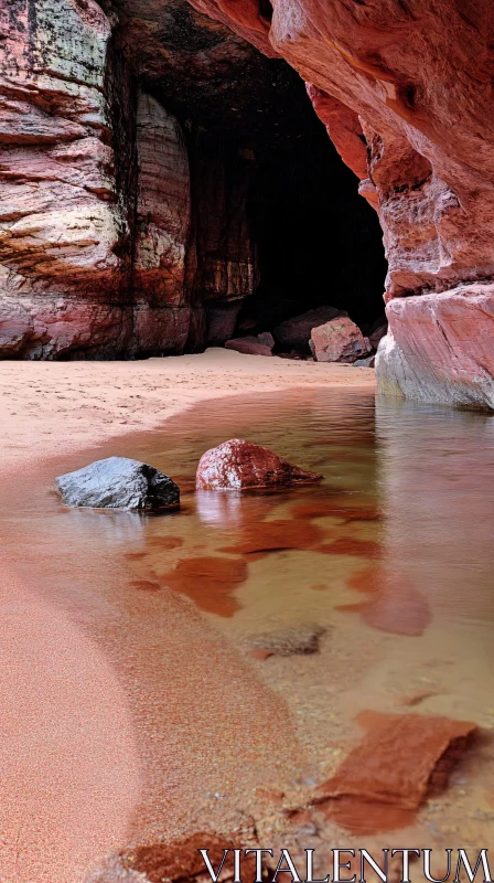 AI ART Red Sandstone Cave and Pool