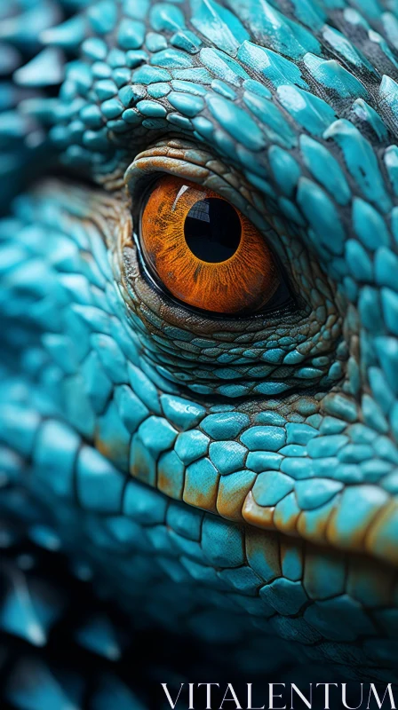 AI ART Close Up of a Colorful Blue Lizard with Orange Eyes