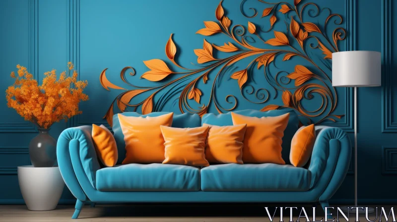 Colourful Living Room Decor with Flowing Forms and Floral Motifs AI Image