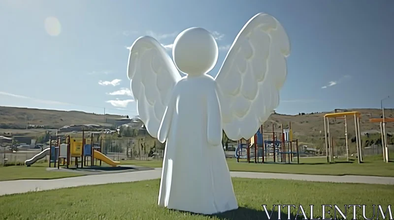 Guardian Angel Statue Outdoors AI Image