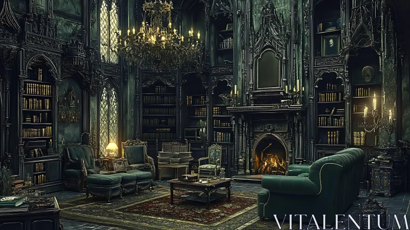 AI ART Dark Academia Library Ambiance