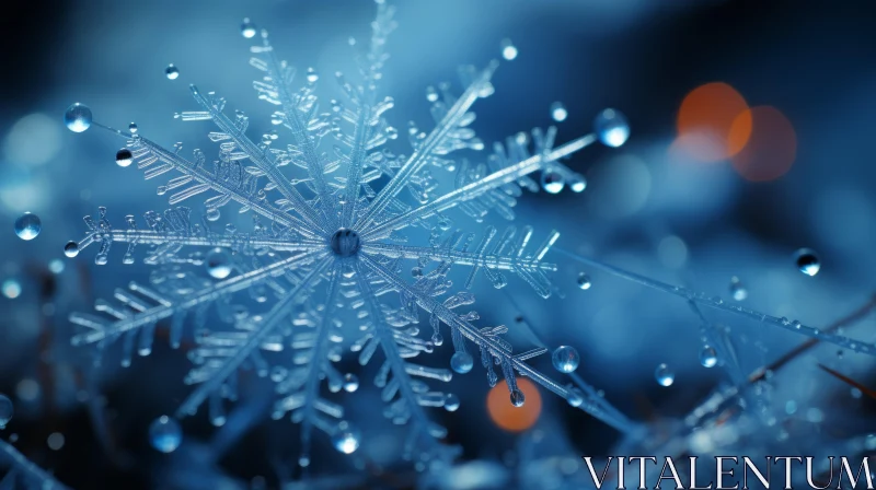 Enchanting Frozen Snowflake on Blue Backdrop AI Image