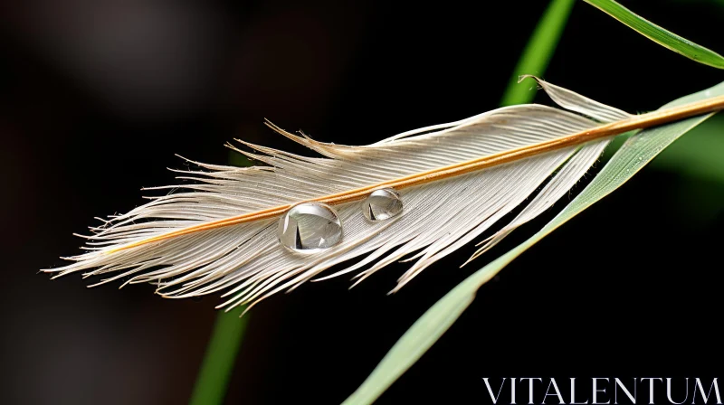 Ephemeral Feather Artistry: A Symphony of Nature and Water Droplets AI Image