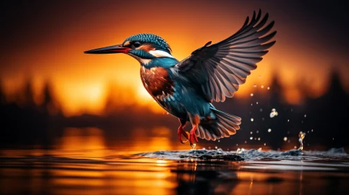 Kingfisher in Flight at Sunset - A Study in Surrealistic Photography