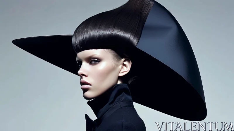 Stylish Woman with Unusual Hat Haircut - Captivating Fashion Photo AI Image