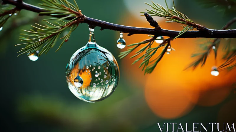 Sunlit Glass Ornament in Forest with Water Drops AI Image