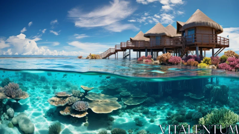 Underwater Huts Surrounded by Corals: A Captivating Natural Wonder AI Image