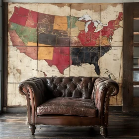 Antique Room with USA Map and Armchair