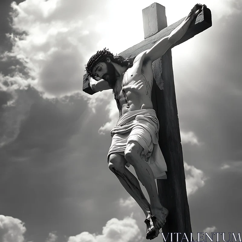 Monochrome Crucifixion Art AI Image