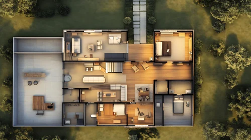 Detailed House Plan with Warm Lighting