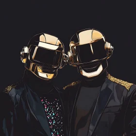 Robotic Figures with Gold Helmets