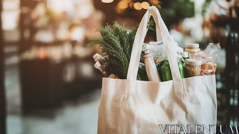 Reusable Tote Bag Filled with Fresh Groceries AI Image