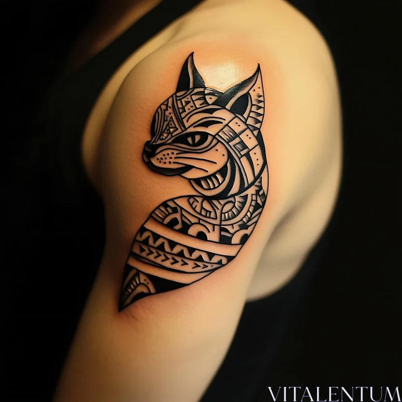 Tribal Cat Tattoo on Shoulder AI Image