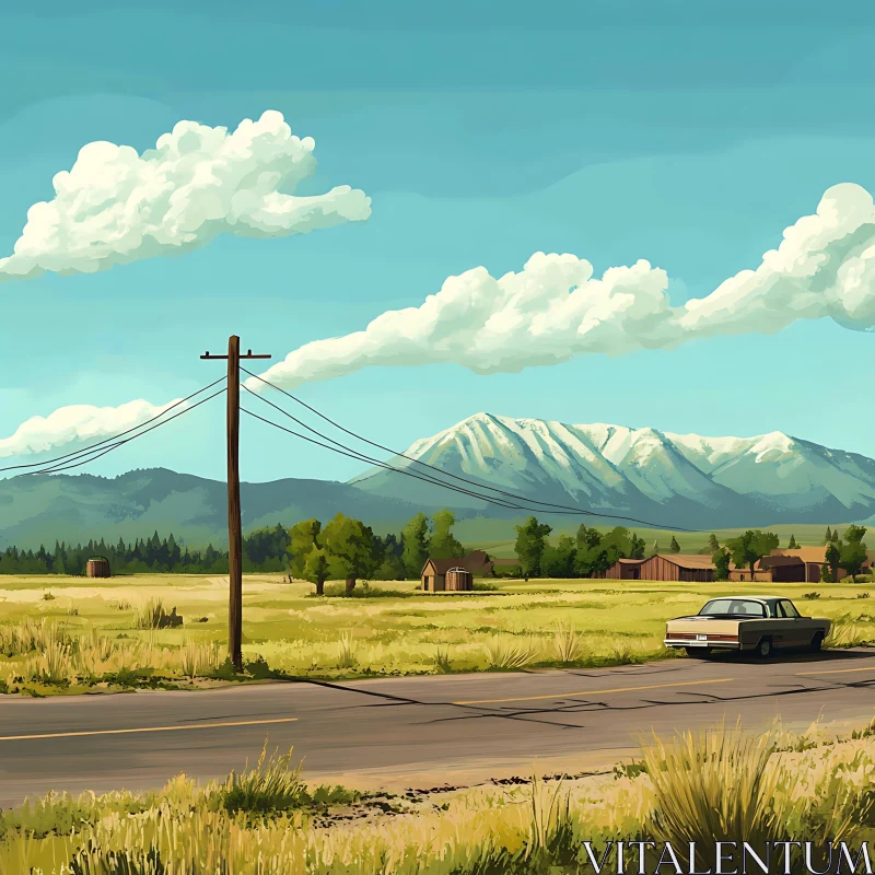 AI ART Scenic Mountain Road with Classic Car