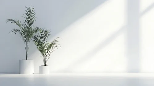 Serene White Room with Greenery and Shadows