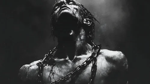 Monochrome Portrait of a Man in Chains