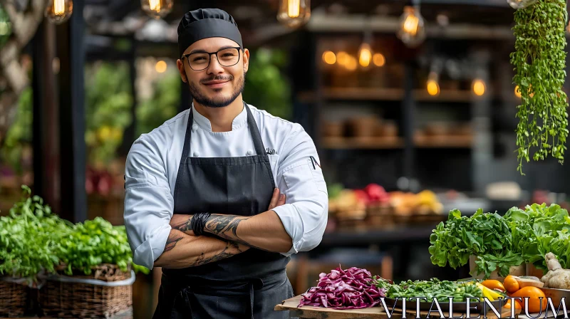 Chef Posing with Fresh Produce AI Image