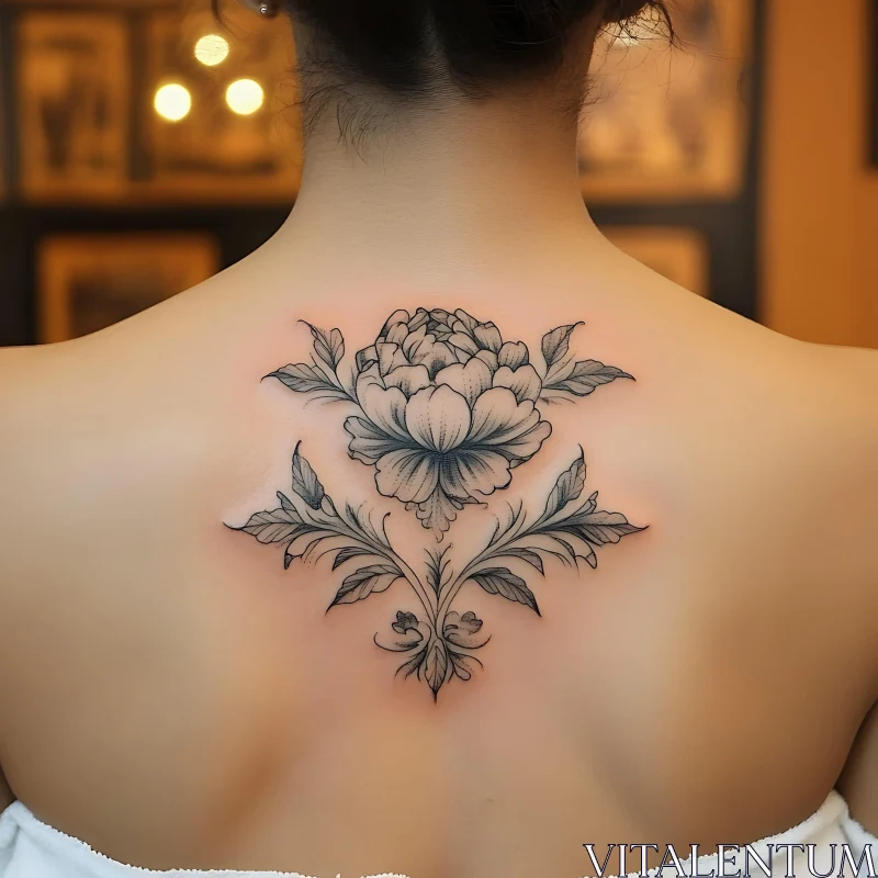 Upper Back Floral Tattoo Art AI Image