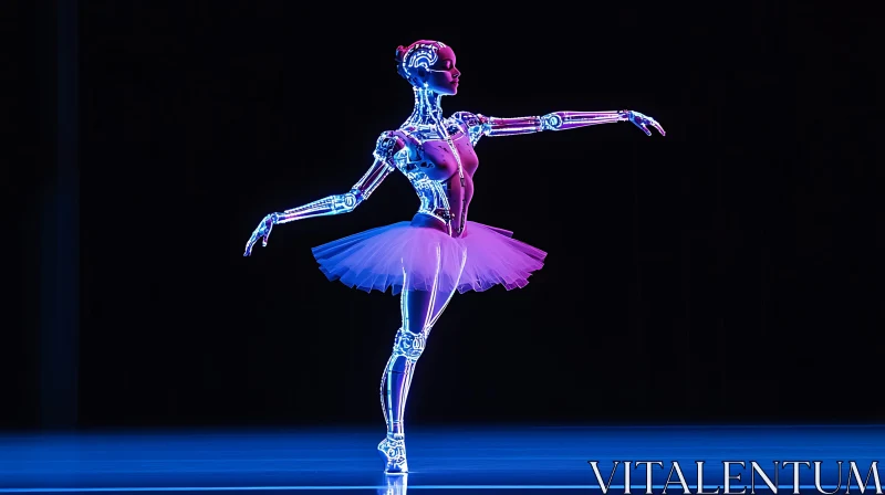 Neon-Lit Robot Ballerina Dance AI Image