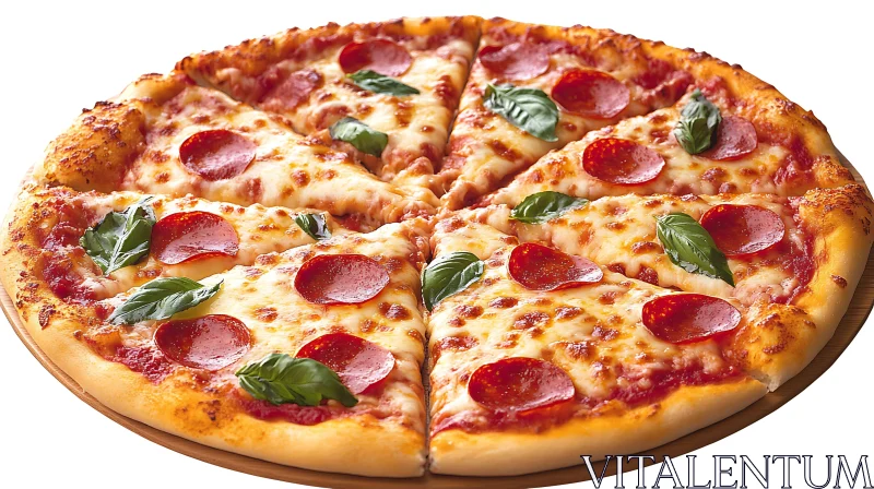 Tasty Pepperoni Pizza Slices with Basil Garnish AI Image